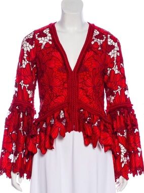 Alexis Red Floral Lace Crochet V-Neck Cardigan